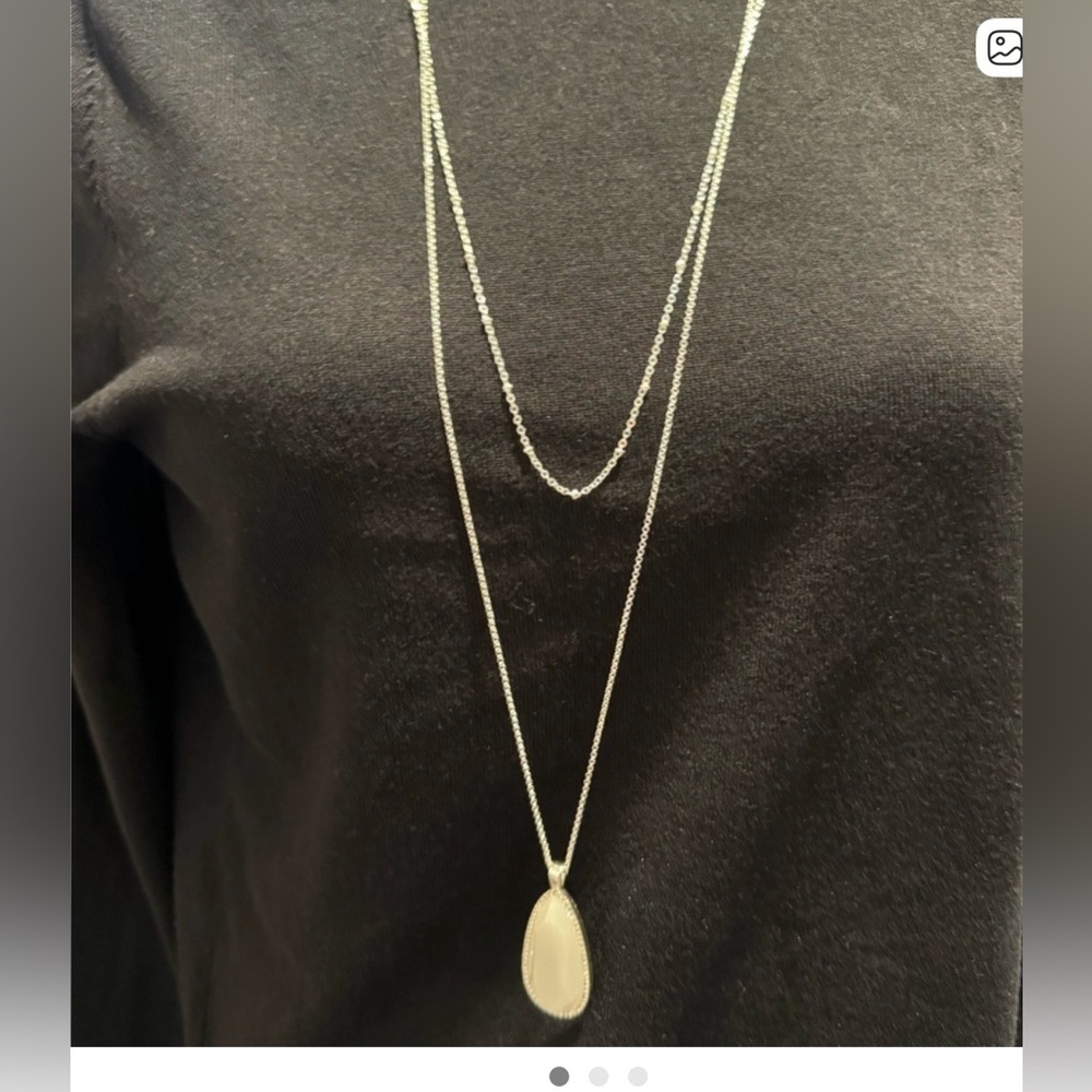Teardrop Pendent Necklace -Silver Tone Cream Color Stones with Rhinestone Detail - Picture 4 of 4